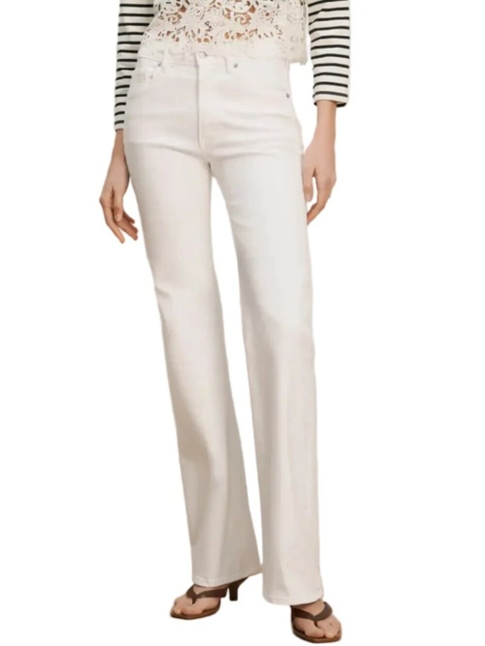 Veronica Beard Womens Jeans Size 32 White Crosbie Mid Rise Wide Leg New